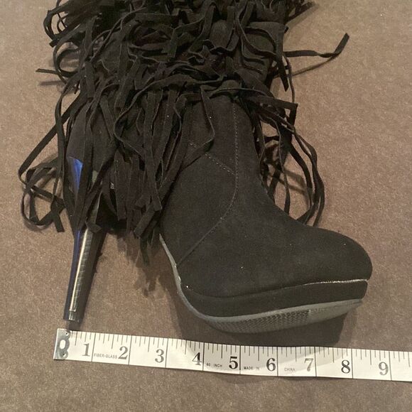 Women’s Black Fringed Tassel Faux Suede HighHeel KneeHigh Boot Size 41 (10.5 US) - Picture 8 of 14